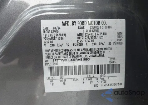 2024 Ford Maverick Xlt z USA, uszkodzony, nr VIN 3FTTW8H3XRRA81093